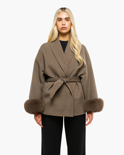 Women’s elegant belted coat chic sleeve finish