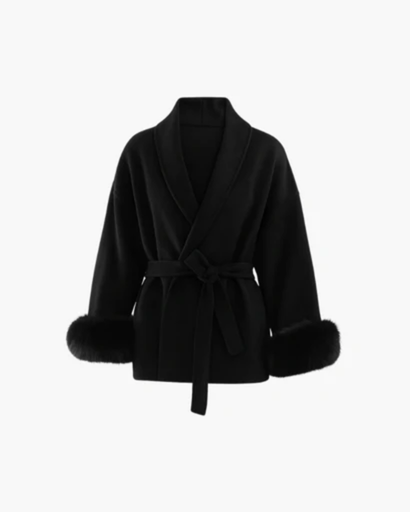 Elegant women's coat with belt – chic finished sleeves