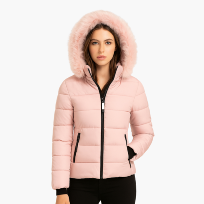 Women’s Hooded Puffer Jacket with Faux Fur – Modern Look & Added Warmth