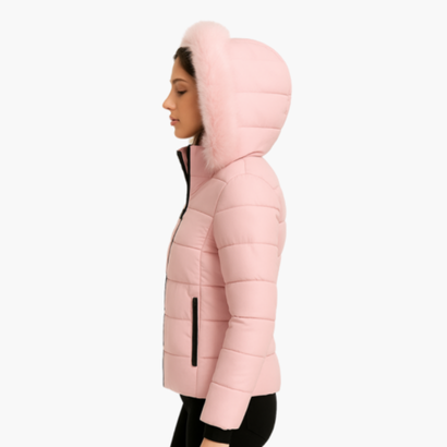 Women’s Hooded Puffer Jacket with Faux Fur – Modern Look & Added Warmth