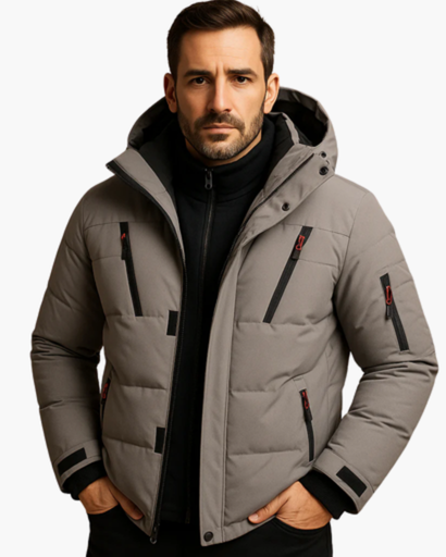 Men's Warm Quilted Winter Jacket with Hood
