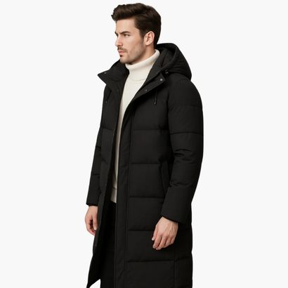 Men’s Insulated Long Puffer Coat – Waterproof Winter Trench