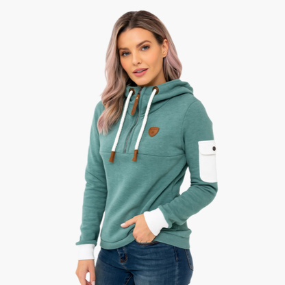 Women's Zip-Up Hoodie with Sleeve Pocket – Comfortable Sporty Chic Pullover