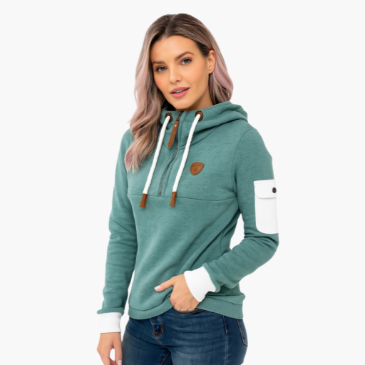 Women's Zip-Up Hoodie with Sleeve Pocket – Comfortable Sporty Chic Pullover