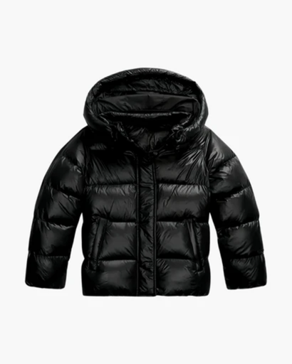 Women's short puffer jacket with hood