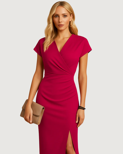 Women’s midi wrap dress short sleeves & elegant slit