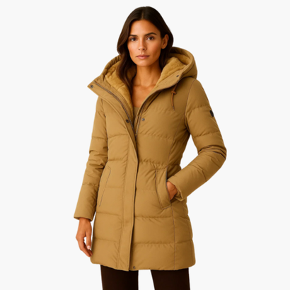 Women’s Long Hooded Puffer Coat – Warm & Elegant