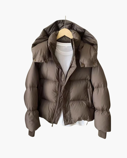 Women's warm hooded short puffer jacket