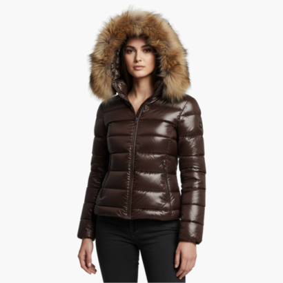 Shiny Women’s Puffer Jacket with Hood & Faux Fur – Ultra Warm