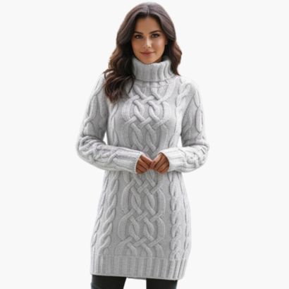 Women’s Turtleneck Sweater Dress – Elegant & Warm Cable Knit