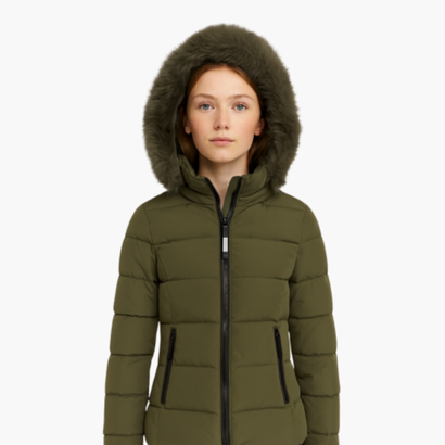Women’s Hooded Puffer Jacket with Faux Fur – Modern Look & Added Warmth