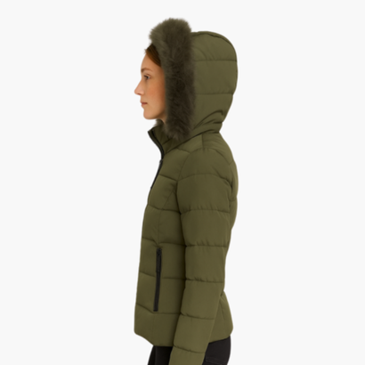 Women’s Hooded Puffer Jacket with Faux Fur – Modern Look & Added Warmth