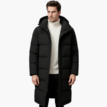 Men’s Insulated Long Puffer Coat – Waterproof Winter Trench