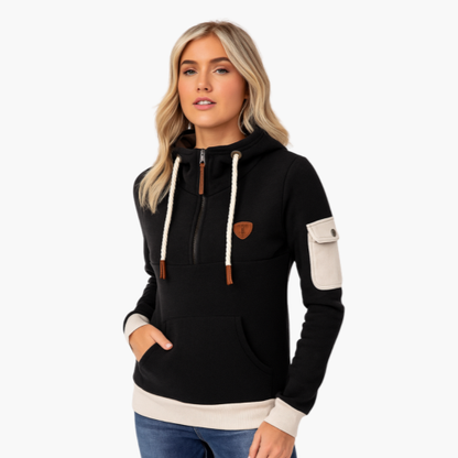 Women's Zip-Up Hoodie with Sleeve Pocket – Comfortable Sporty Chic Pullover
