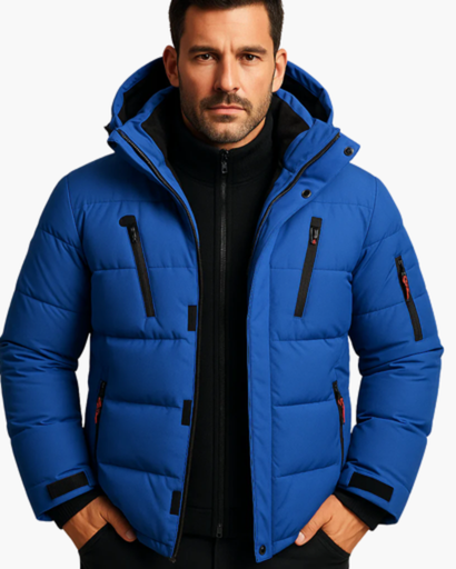 Men's Warm Quilted Winter Jacket with Hood