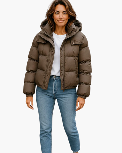 Women's warm hooded short puffer jacket