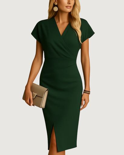 Women’s midi wrap dress short sleeves & elegant slit
