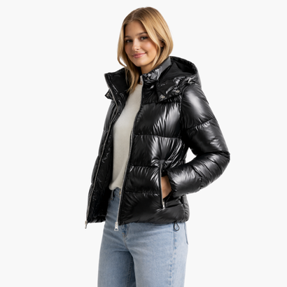 Women's shiny padded jacket — warm, comfortable and elegantly modern