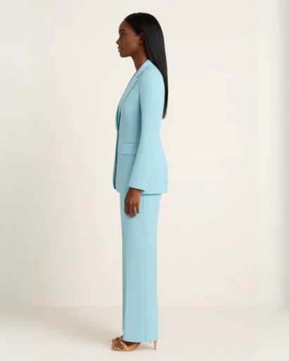 Women's elegant suit with fitted blazer and straight trousers — chic professional set