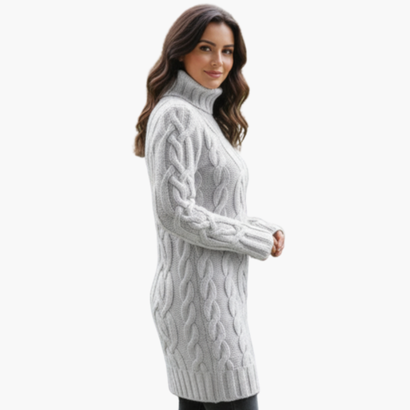 Women’s Turtleneck Sweater Dress – Elegant & Warm Cable Knit