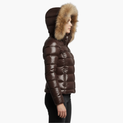 Shiny Women’s Puffer Jacket with Hood & Faux Fur – Ultra Warm