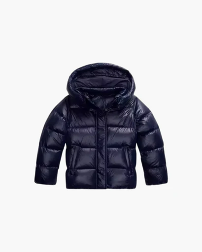 Women's short puffer jacket with hood