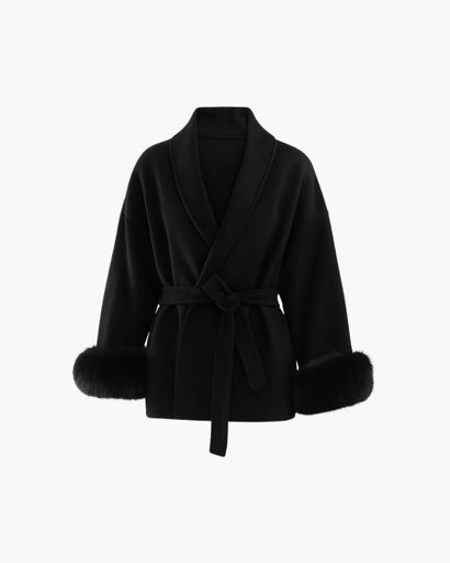 Women’s elegant belted coat chic sleeve finish