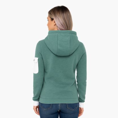 Women's Zip-Up Hoodie with Sleeve Pocket – Comfortable Sporty Chic Pullover