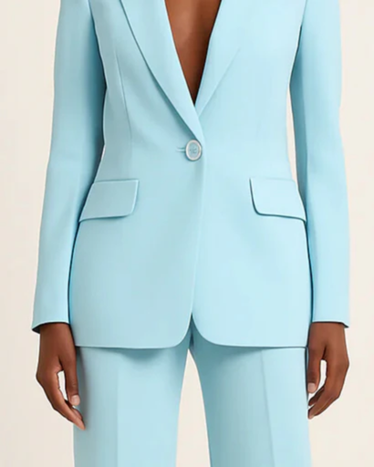 Women's elegant suit with fitted blazer and straight trousers — chic professional set