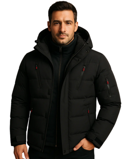 Men's Warm Quilted Winter Jacket with Hood
