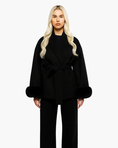 Women’s elegant belted coat chic sleeve finish