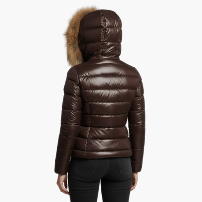 Shiny Women’s Puffer Jacket with Hood & Faux Fur – Ultra Warm