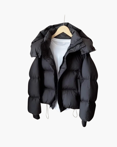 Women's warm hooded short puffer jacket
