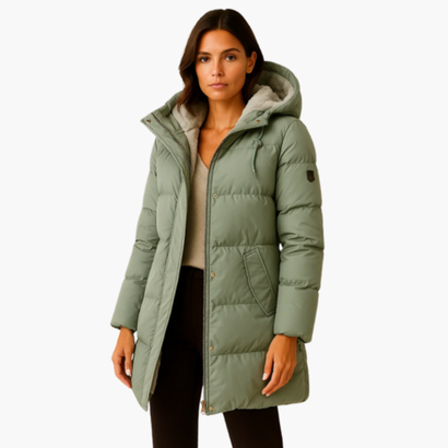 Women’s Long Hooded Puffer Coat – Warm & Elegant