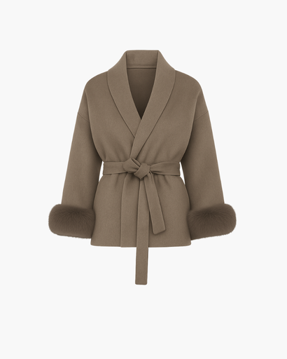 Women’s elegant belted coat chic sleeve finish