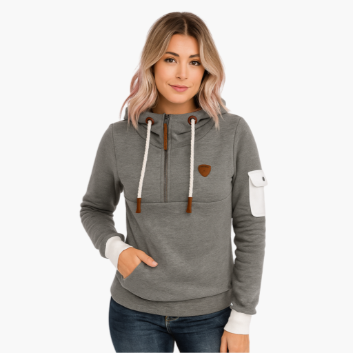 Women's Zip-Up Hoodie with Sleeve Pocket – Comfortable Sporty Chic Pullover