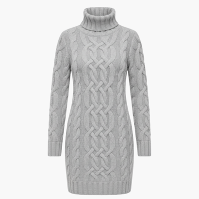 Women’s Turtleneck Sweater Dress – Elegant & Warm Cable Knit