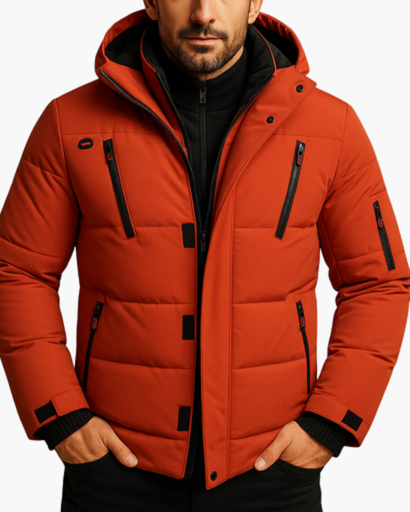 Men's Warm Quilted Winter Jacket with Hood