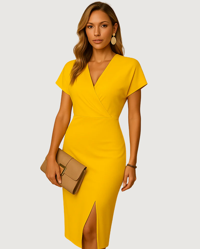 Women’s midi wrap dress short sleeves & elegant slit