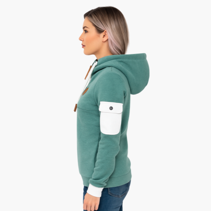 Women's Zip-Up Hoodie with Sleeve Pocket – Comfortable Sporty Chic Pullover
