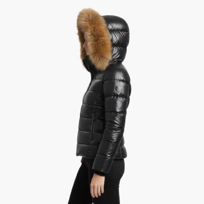 Shiny Women’s Puffer Jacket with Hood & Faux Fur – Ultra Warm