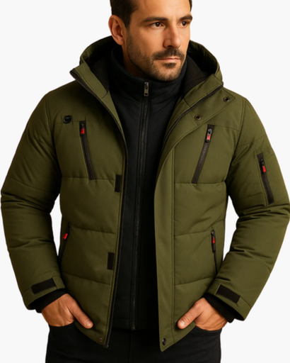 Men's Warm Quilted Winter Jacket with Hood