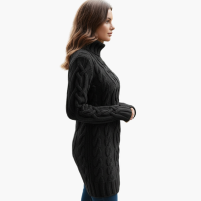 Women’s Turtleneck Sweater Dress – Elegant & Warm Cable Knit