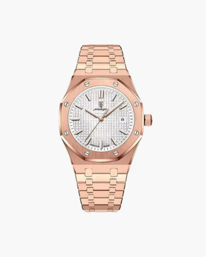 Men's elegant watch with integrated bracelet — structured design and date display