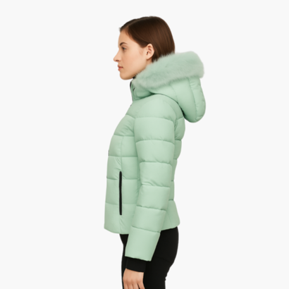 Women’s Hooded Puffer Jacket with Faux Fur – Modern Look & Added Warmth