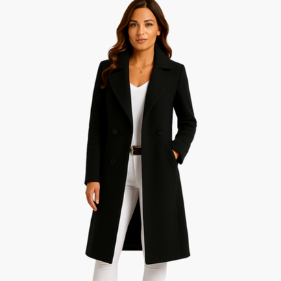 Women’s Elegant Long Coat – Double-Breasted, Chic & Timeless