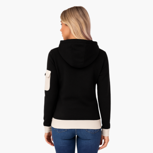 Women's Zip-Up Hoodie with Sleeve Pocket – Comfortable Sporty Chic Pullover
