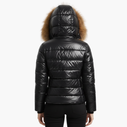 Shiny Women’s Puffer Jacket with Hood & Faux Fur – Ultra Warm