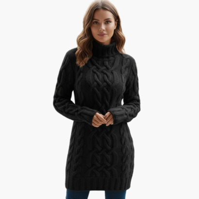 Women’s Turtleneck Sweater Dress – Elegant & Warm Cable Knit