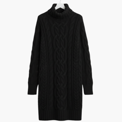 Women’s Turtleneck Sweater Dress – Elegant & Warm Cable Knit